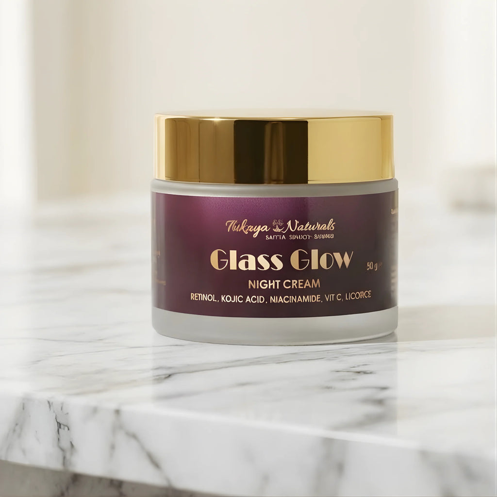 Glass Glow night cream jar for overnight skin hydration and radiant-looking skin care