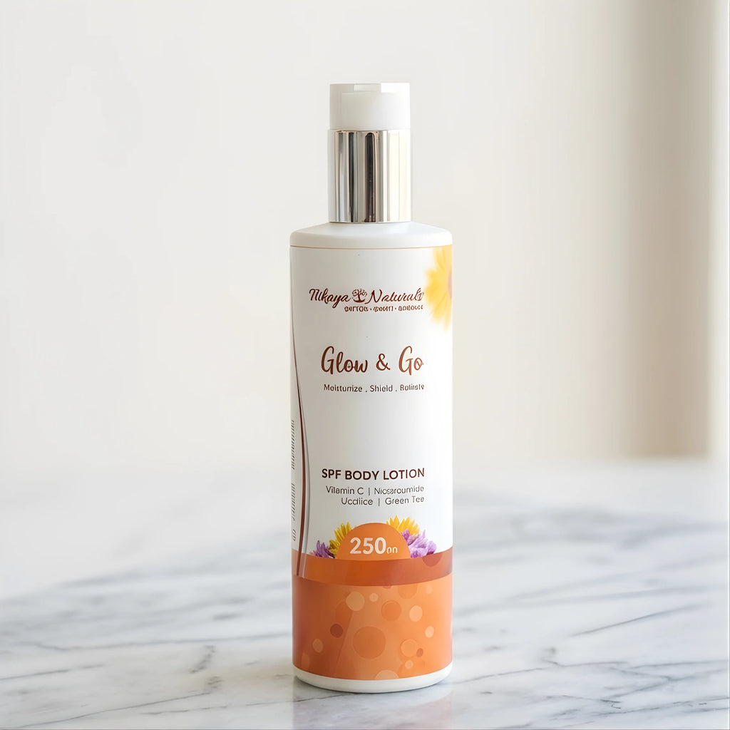 Glow N Go SPF body lotion bottle for daily hydration and sun protection skincare