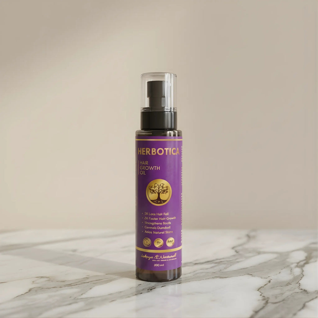 Herbotics hair growth oil bottle for nourishing scalp care and healthier-looking hair