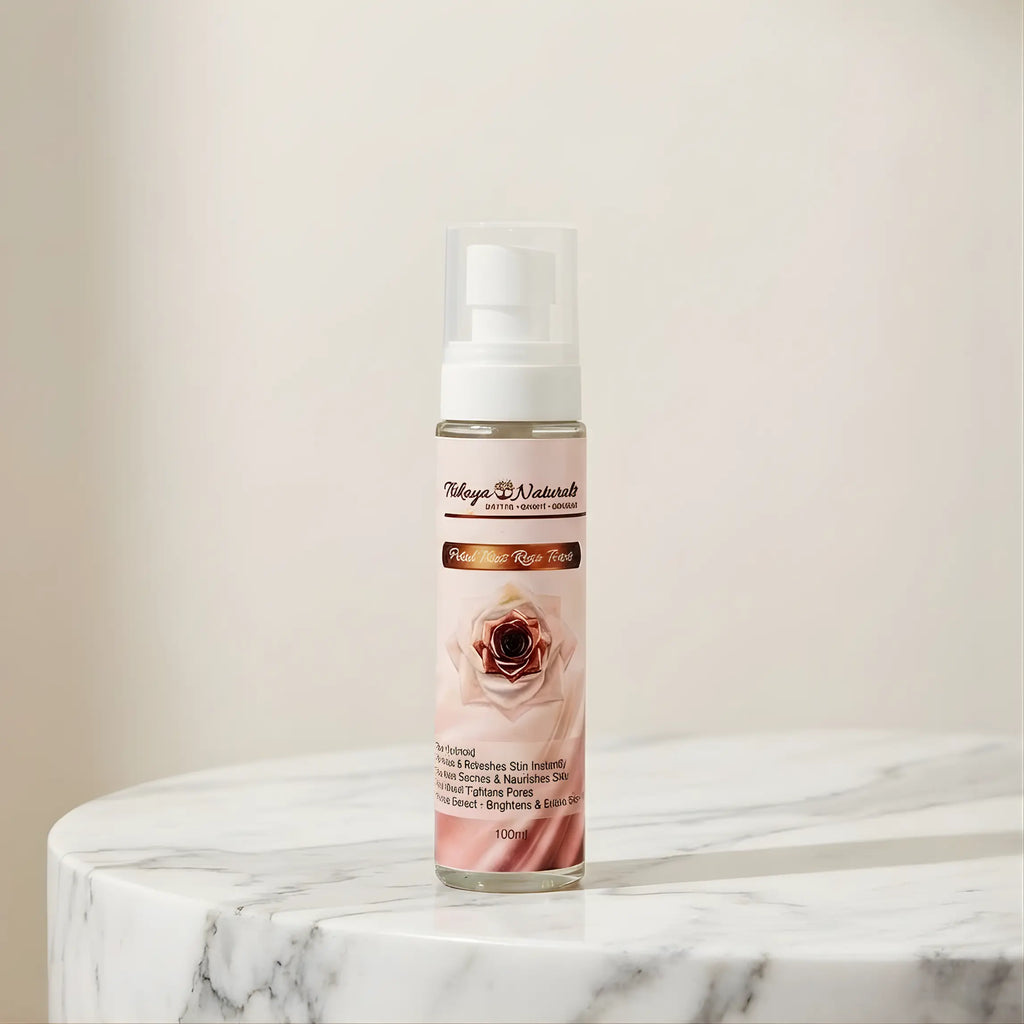 Petal Kiss rose toner bottle for gentle hydration and refreshing facial skincare